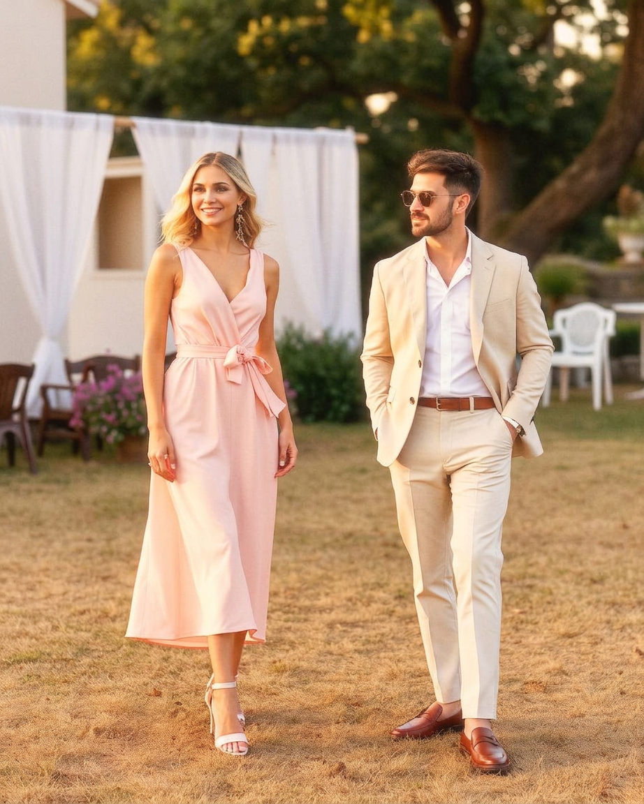 Elegante jurk en linnen pak met colbert — Summer Chic